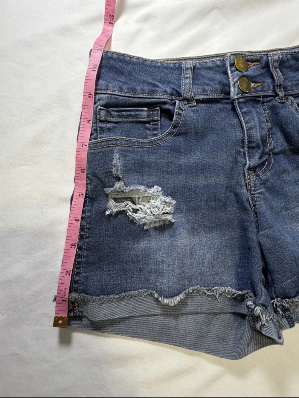 Women's Distressed High-Waist Denim Shorts - Blue